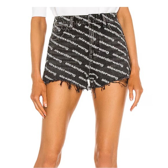 Alexander Wang Logo Bite Print Black Jean Shorts - Picture 1 of 3
